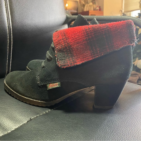 G.H Bass Cuffed Heeled Ankle Boots/Booties Black Red Buffalo Print Size 7 1/2 - Picture 6 of 16